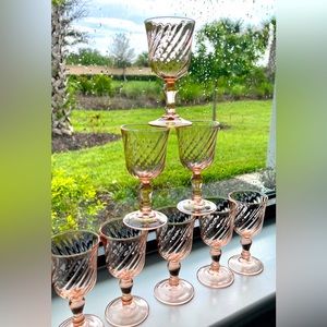 8 Vintage Pink Cordial glasses